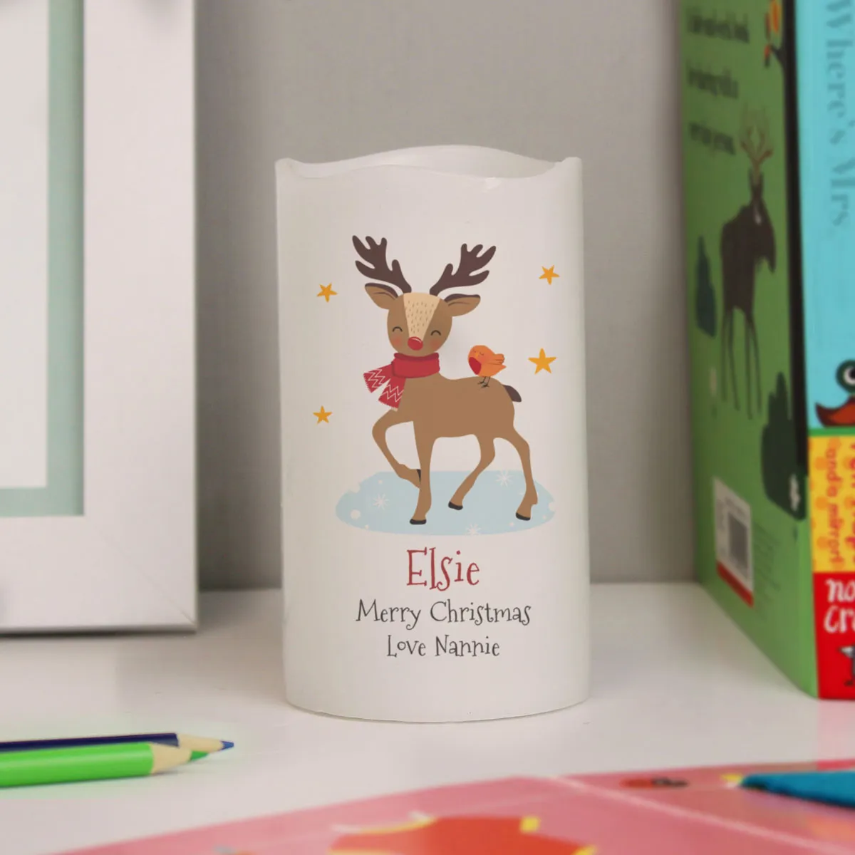Personalised Christmas Reindeer LED Candle Extra Image 1