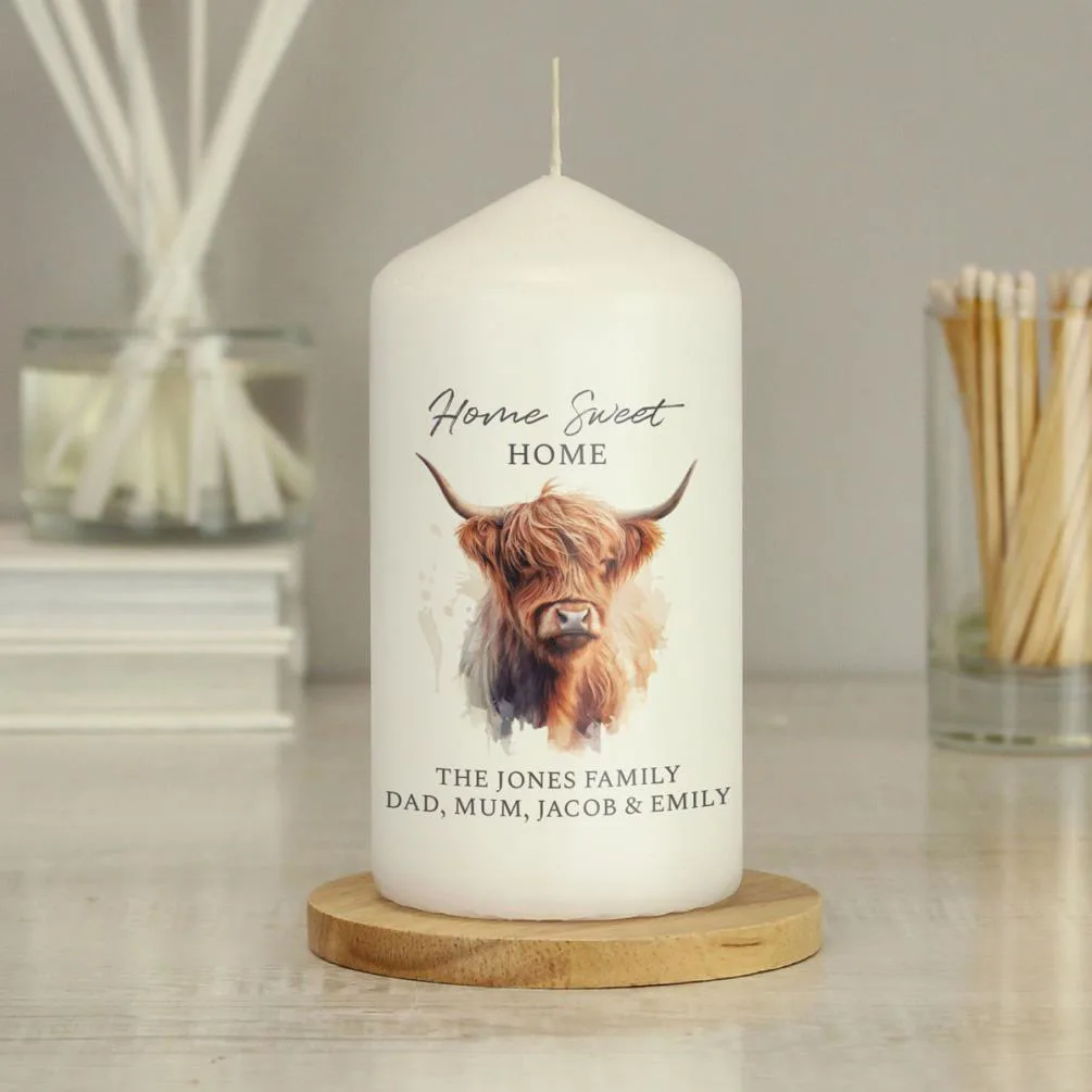 Personalised Highland Cow Pillar Candle Extra Image 2