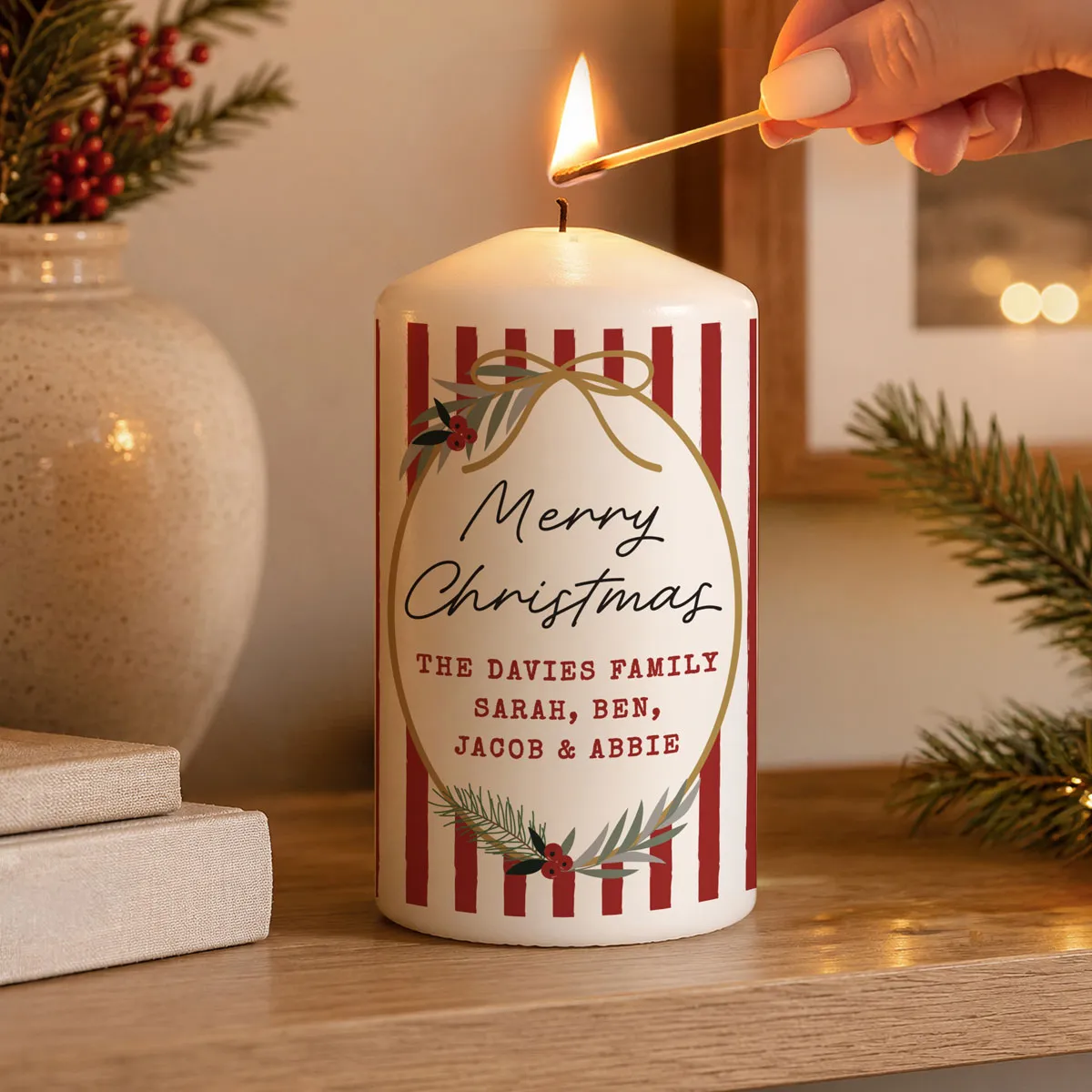 Personalised Candy Cane Stripe Pillar Candle Extra Image 1