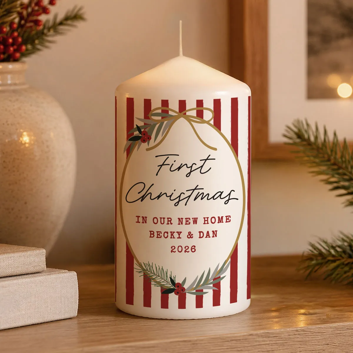 Personalised Candy Cane Stripe Pillar Candle Extra Image 2