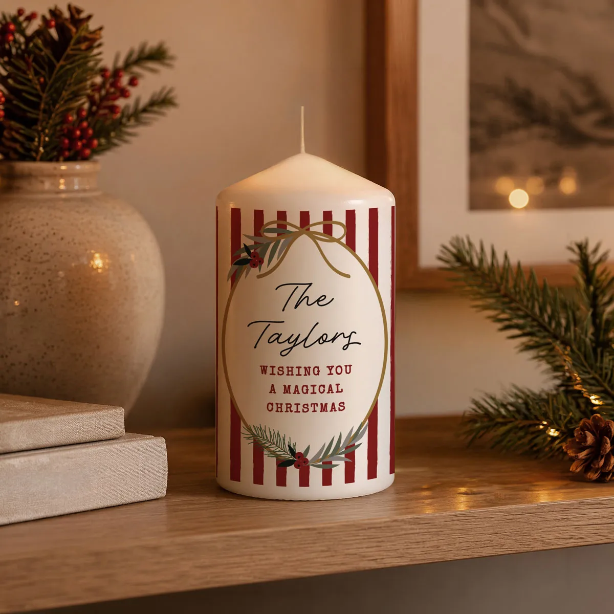 Personalised Candy Cane Stripe Pillar Candle Extra Image 3