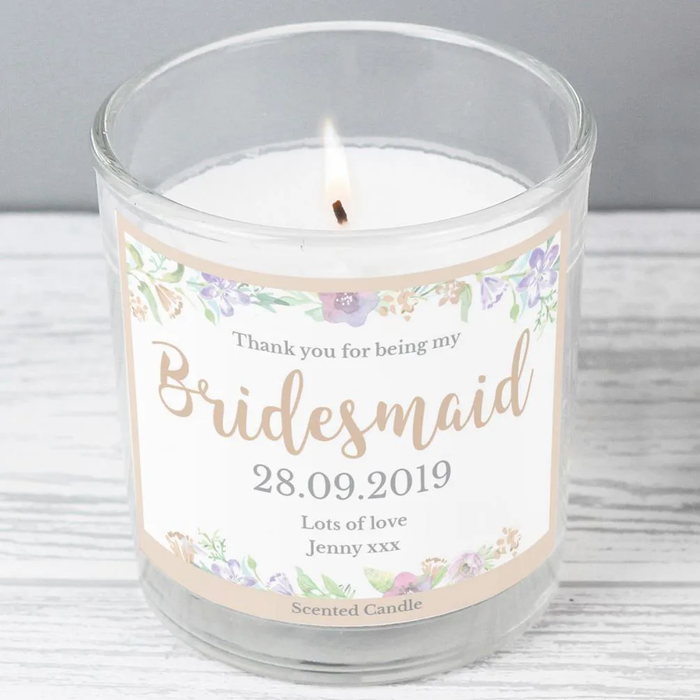 Personalised Bridesmaid Floral Watercolour Wedding Jar Candle Extra Image 1