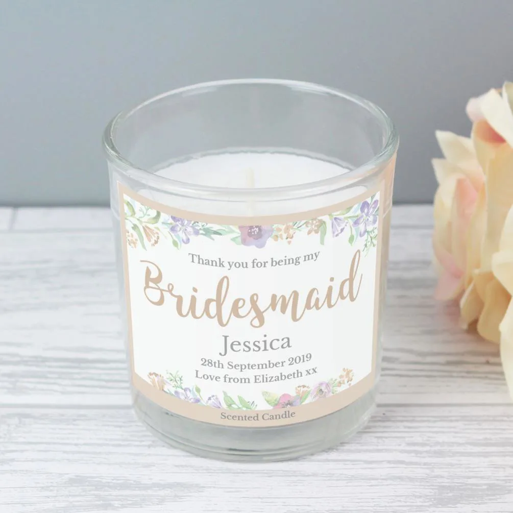 Personalised Bridesmaid Floral Watercolour Wedding Jar Candle Extra Image 2