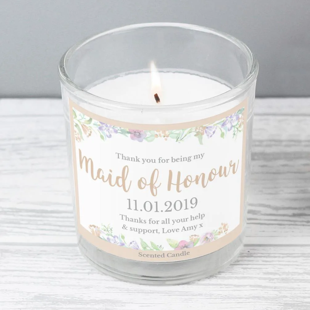 Personalised Maid of Honour Floral Watercolour Wedding Jar Candle Extra Image 1