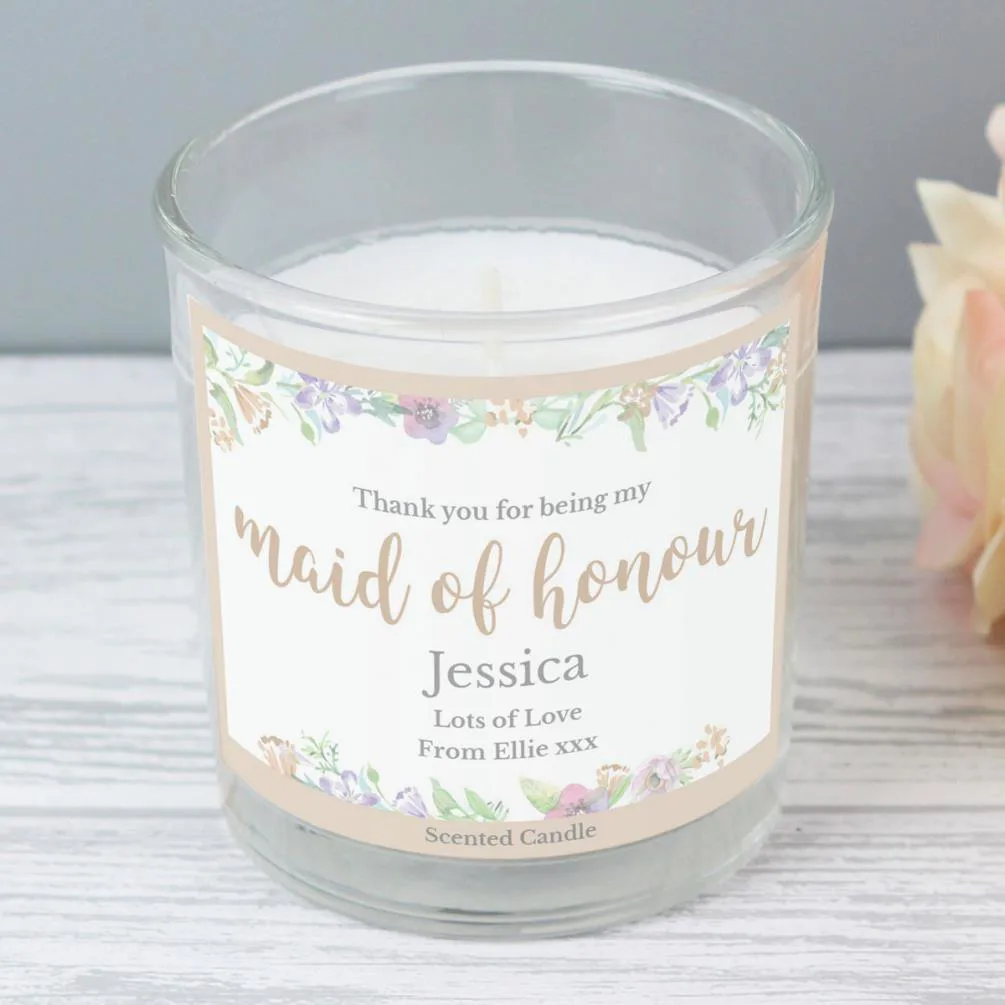 Personalised Maid of Honour Floral Watercolour Wedding Jar Candle Extra Image 2