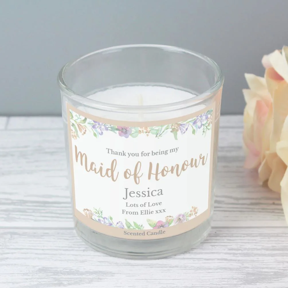 Personalised Maid of Honour Floral Watercolour Wedding Jar Candle Extra Image 3