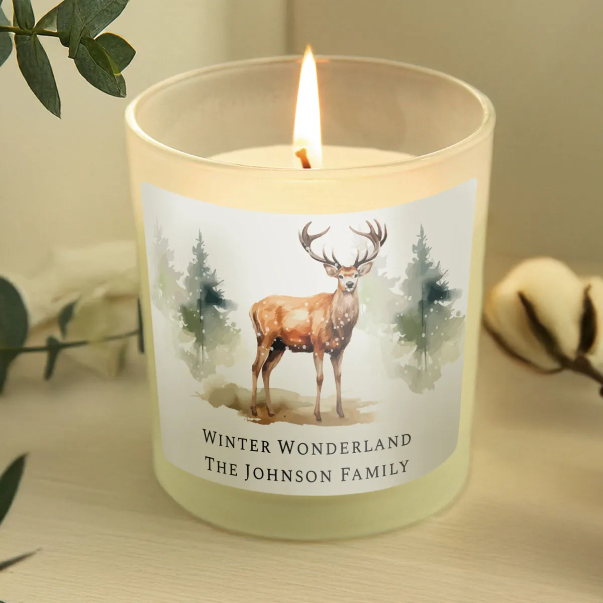 Personalised Watercolour Stag Frosted Jar Candle Extra Image 1