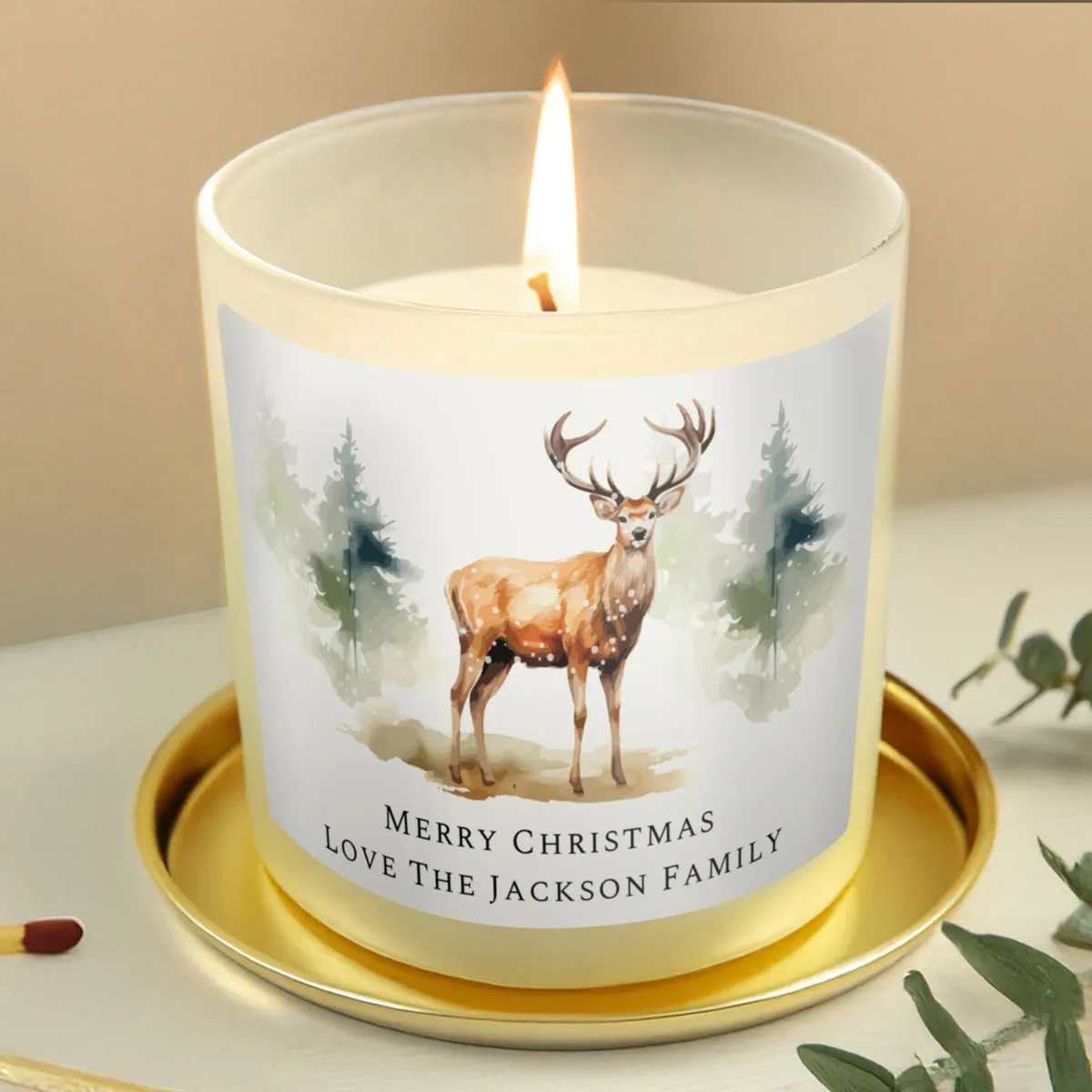 Personalised Watercolour Stag Frosted Jar Candle Extra Image 2