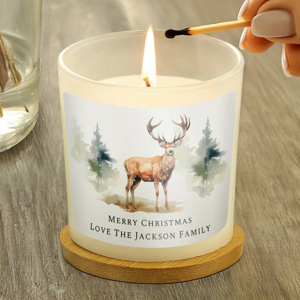Personalised Watercolour Stag Frosted Jar Candle Extra Image 3