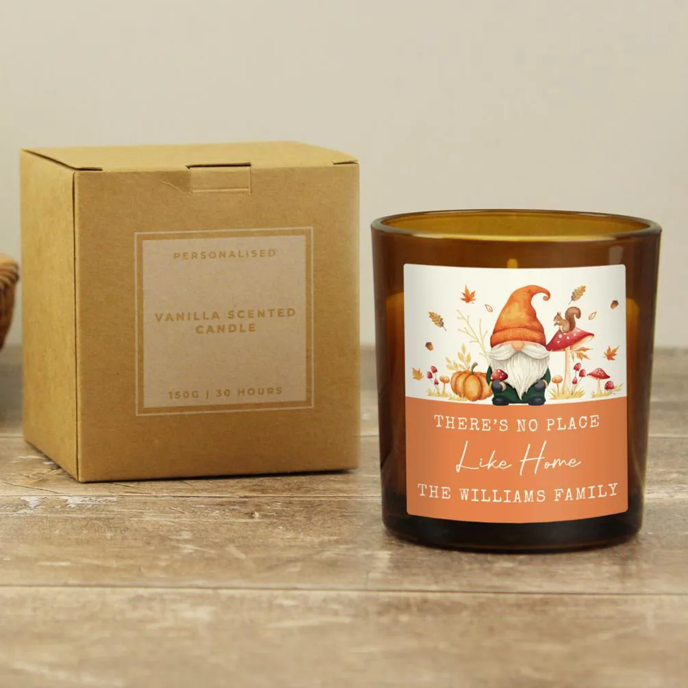 Personalised Autumn Gonk Amber Glass Candle Extra Image 3