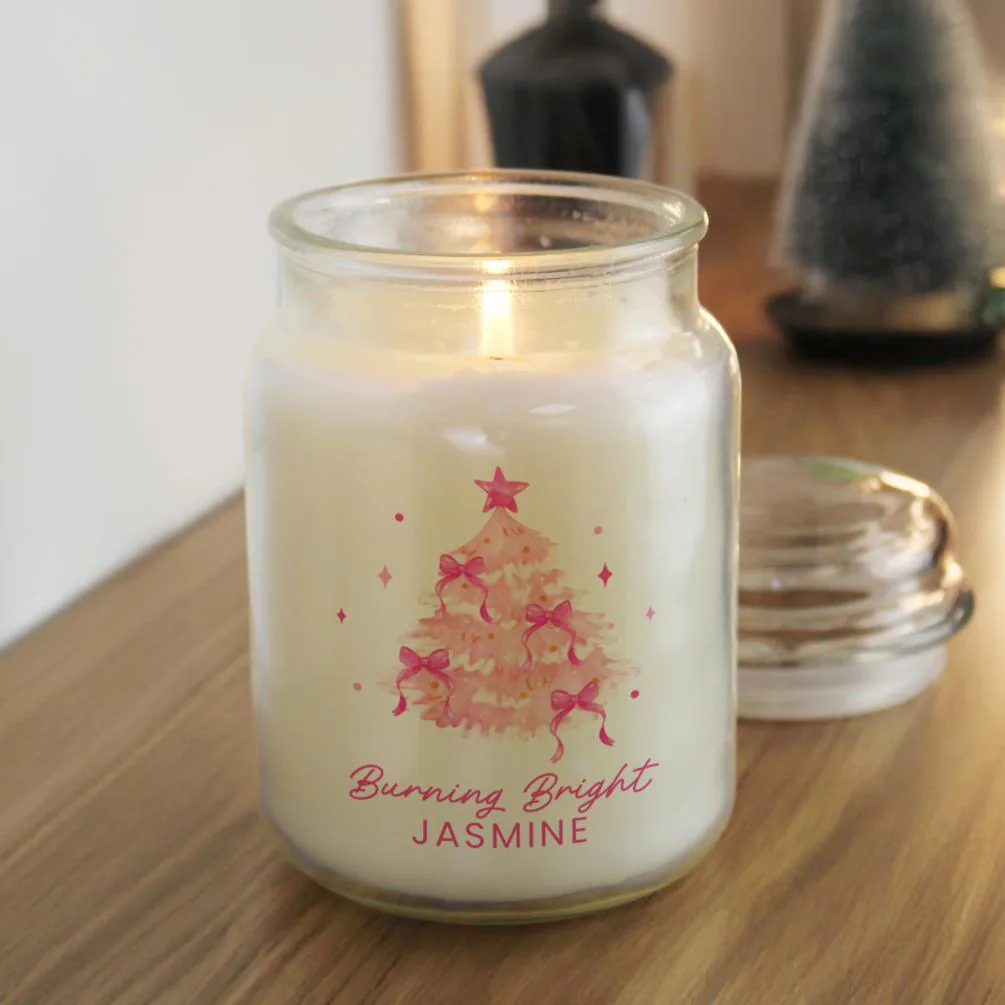 Personalised Pink Christmas Tree Large Jar Candle  Extra Image 1