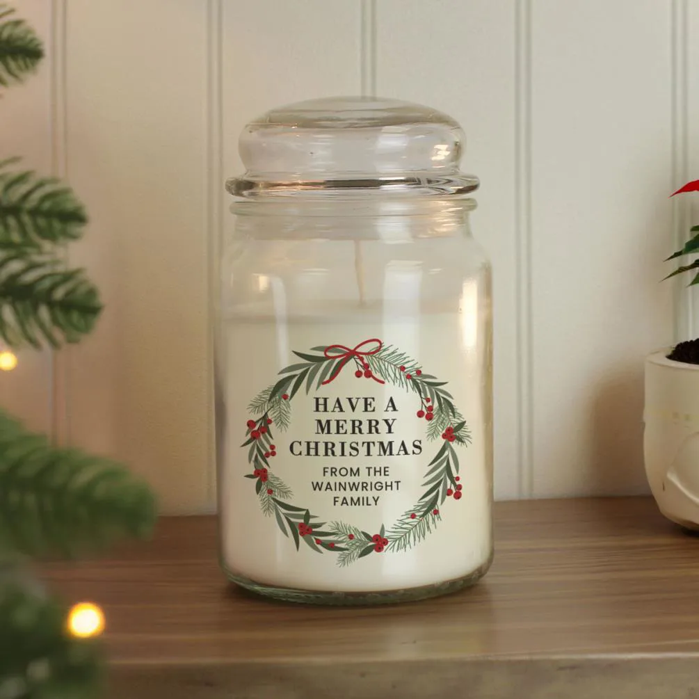 Personalised Christmas Wreath Large Jar Candle Extra Image 1