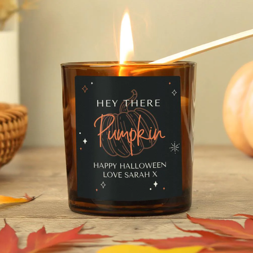 Personalised Pumpkin Amber Glass Candle Extra Image 2