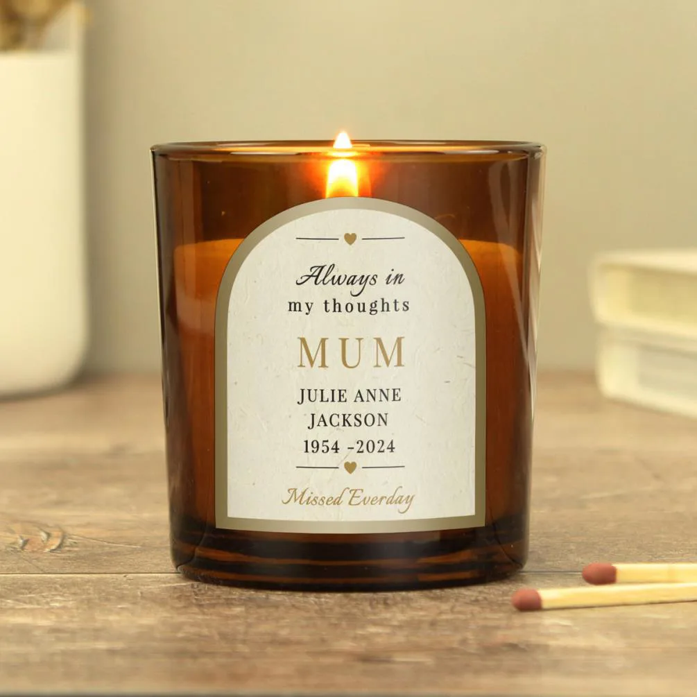 Personalised In Loving Memory Amber Glass Scented Jar Candle Extra Image 1