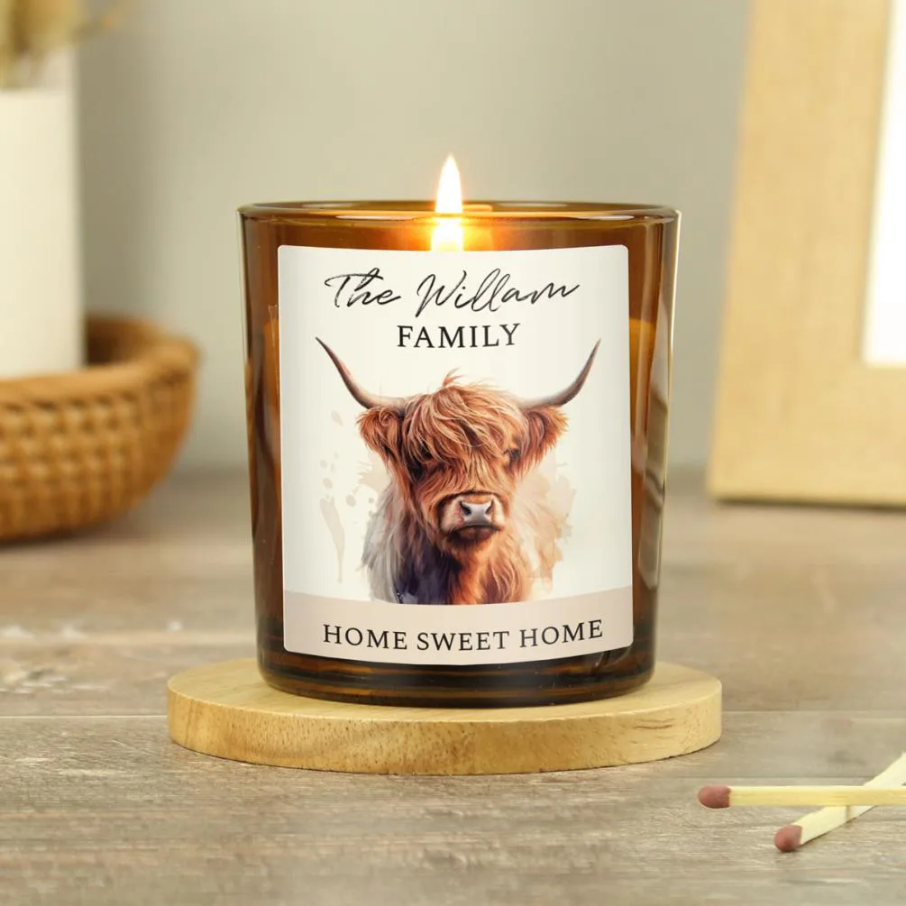 Personalised Highland Cow Scented Glass Candle Extra Image 3