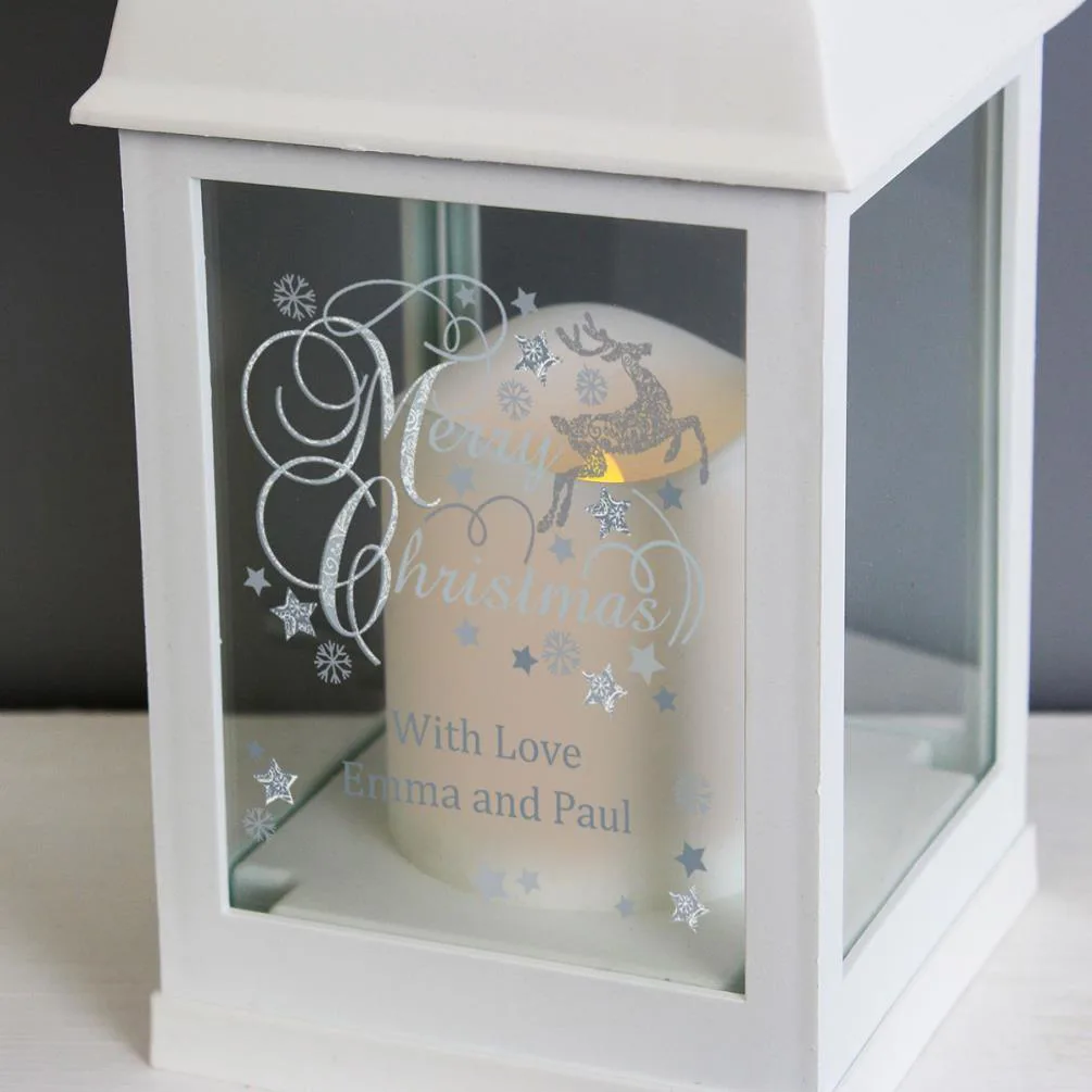 Personalised Silver Reindeer White Lantern Extra Image 2