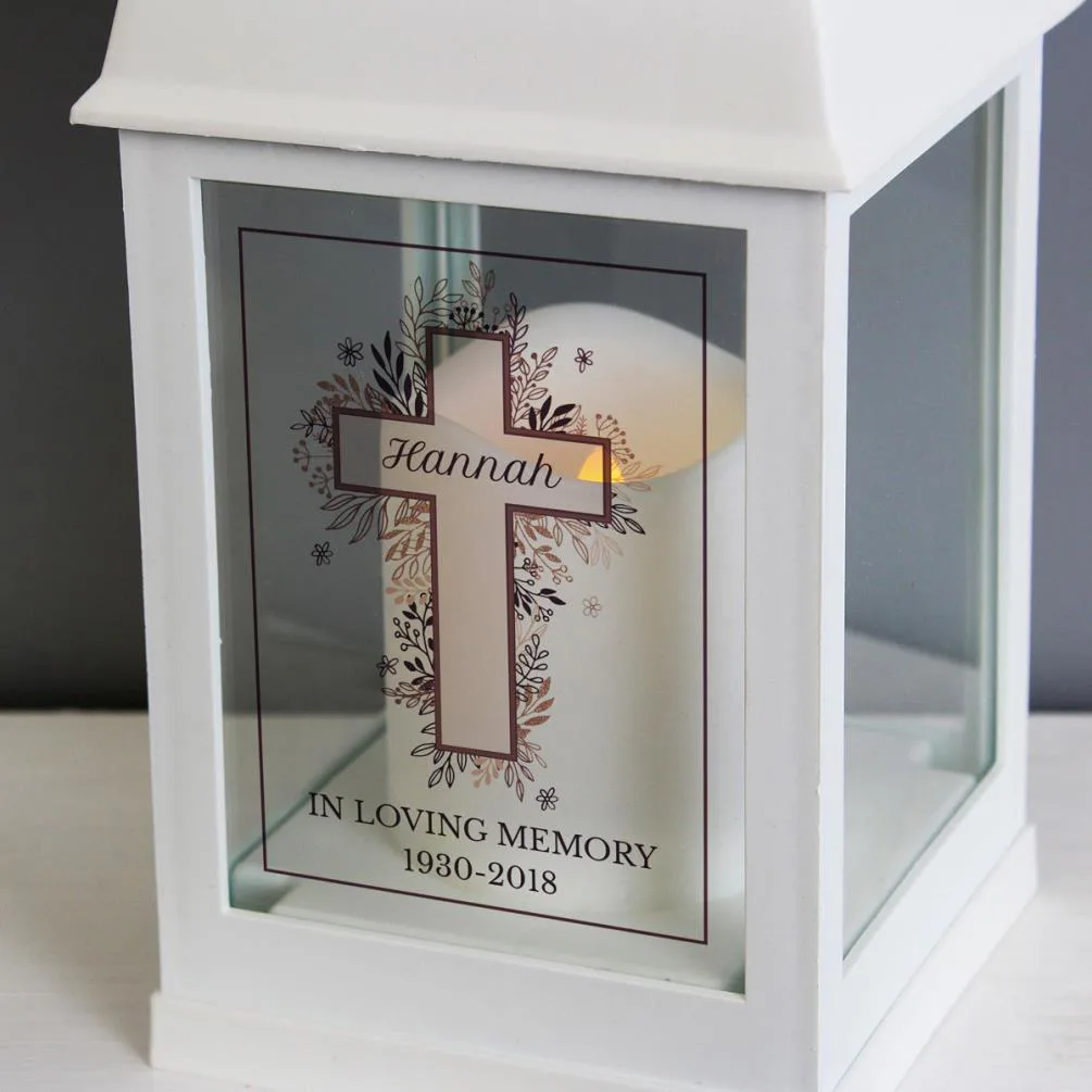 Personalised Floral Cross White Lantern Extra Image 1