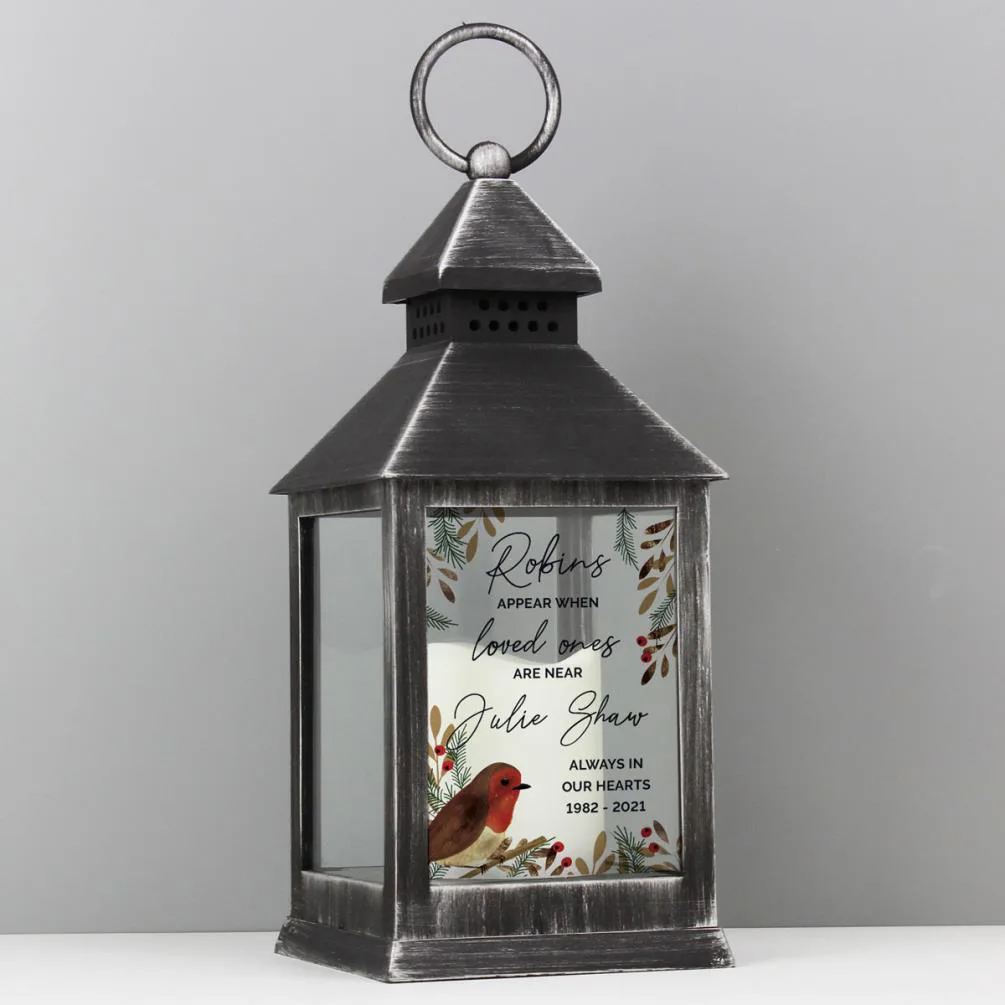Personalised Robins Appear Memorial Black Lantern Extra Image 1