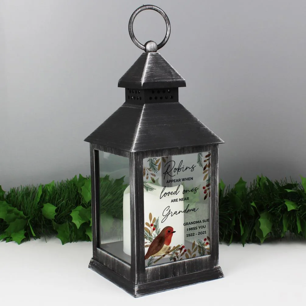 Personalised Robins Appear Memorial Black Lantern Extra Image 2