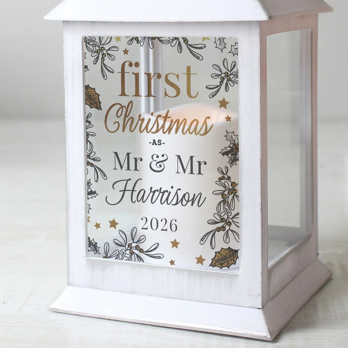 Personalised First Christmas LED White Lantern Extra Image 1