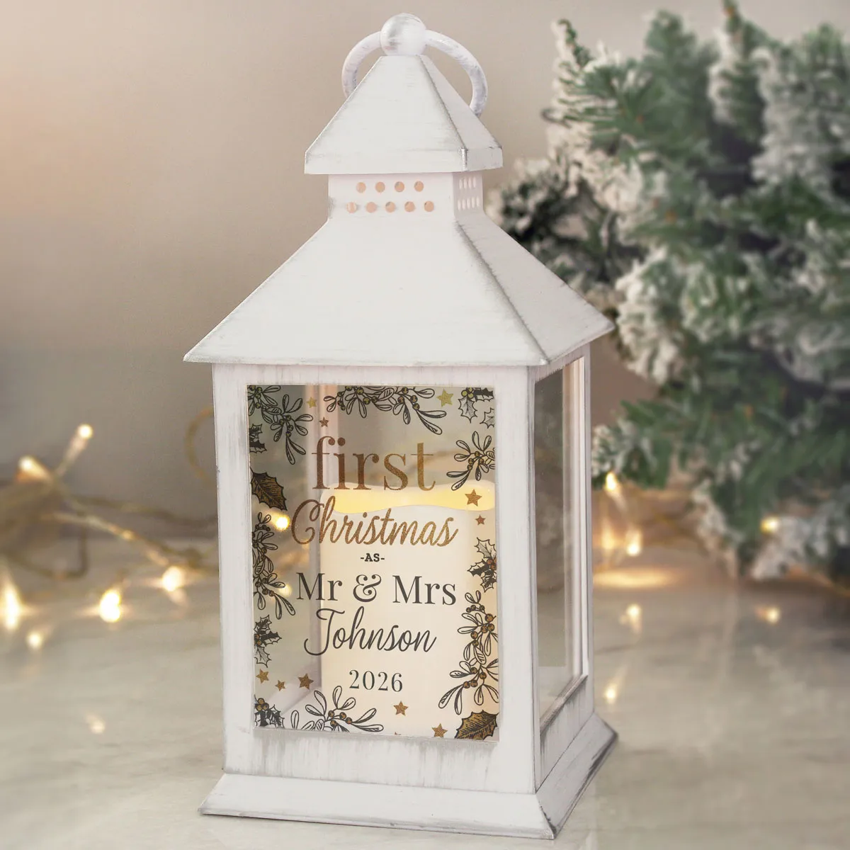 Personalised First Christmas LED White Lantern Extra Image 2