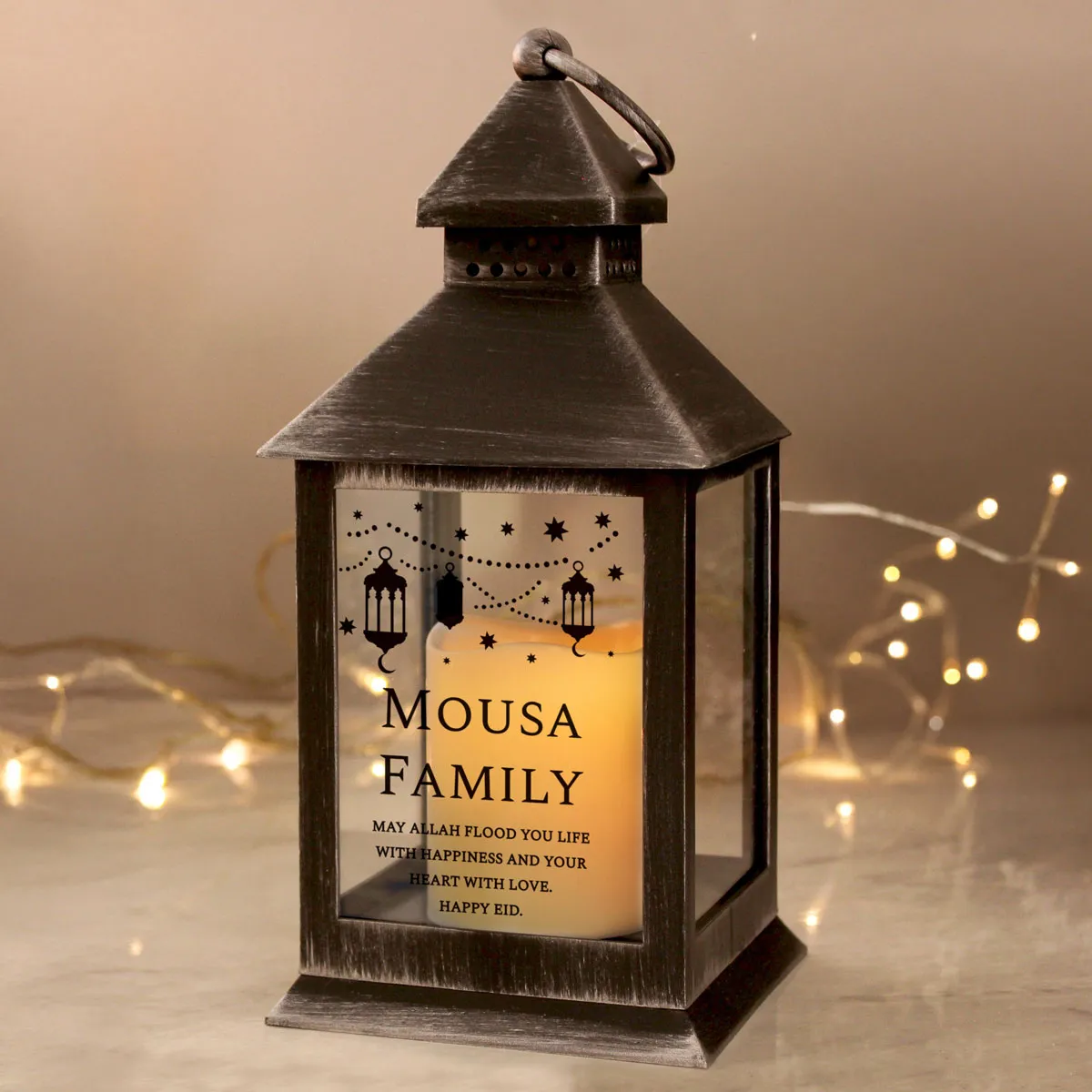 Personalised Eid or Ramadan LED Black Lantern Extra Image 1