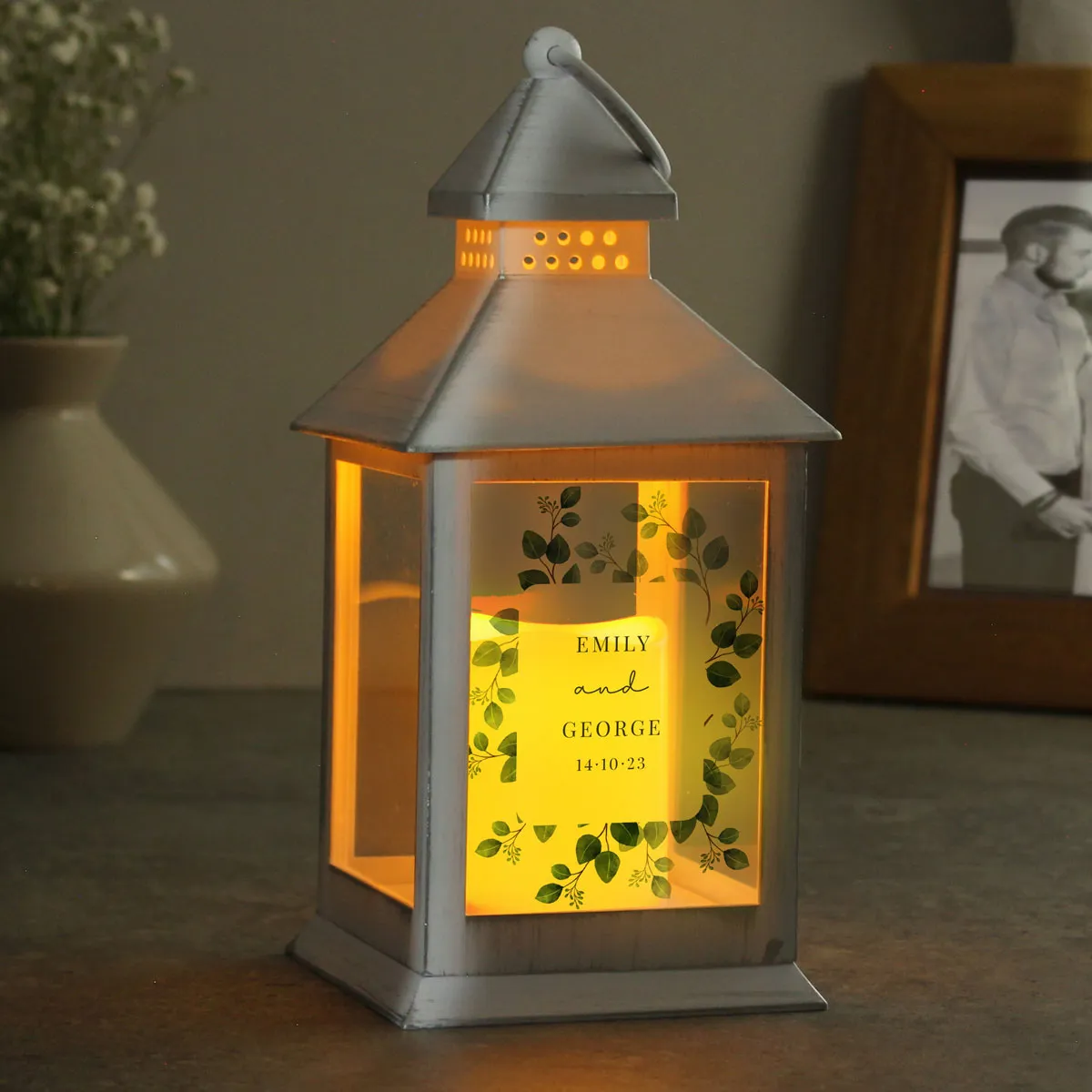 Personalised Botanical LED White Lantern Extra Image 2