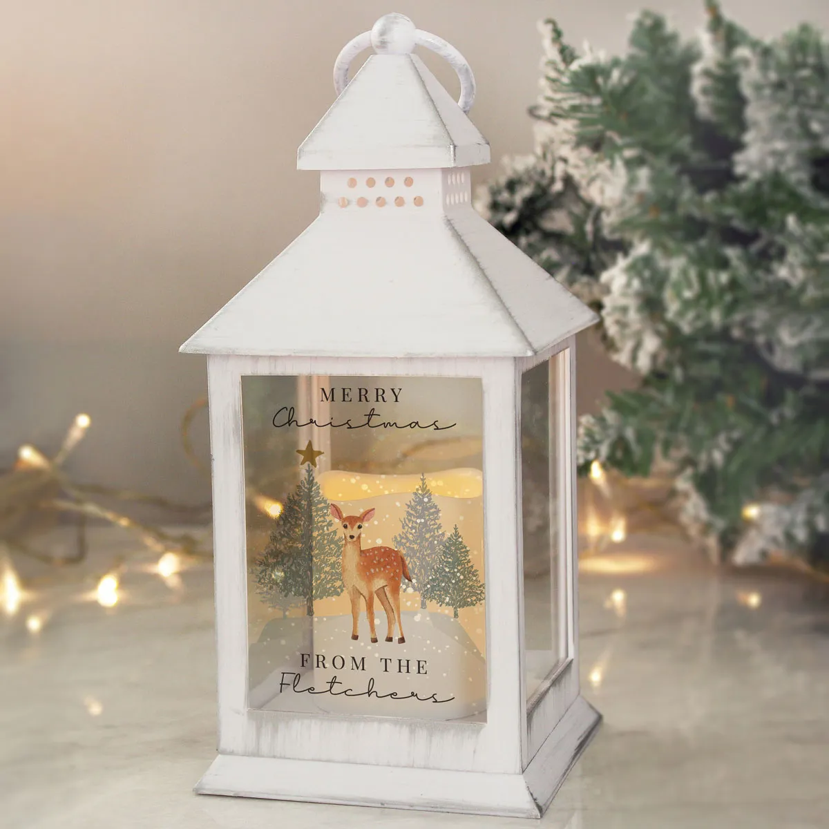 Personalised Christmas LED Deer White Lantern Extra Image 1