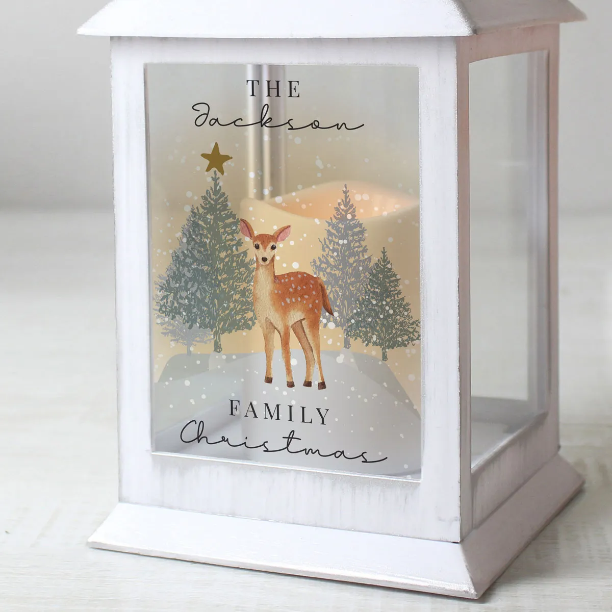 Personalised Christmas LED Deer White Lantern Extra Image 2