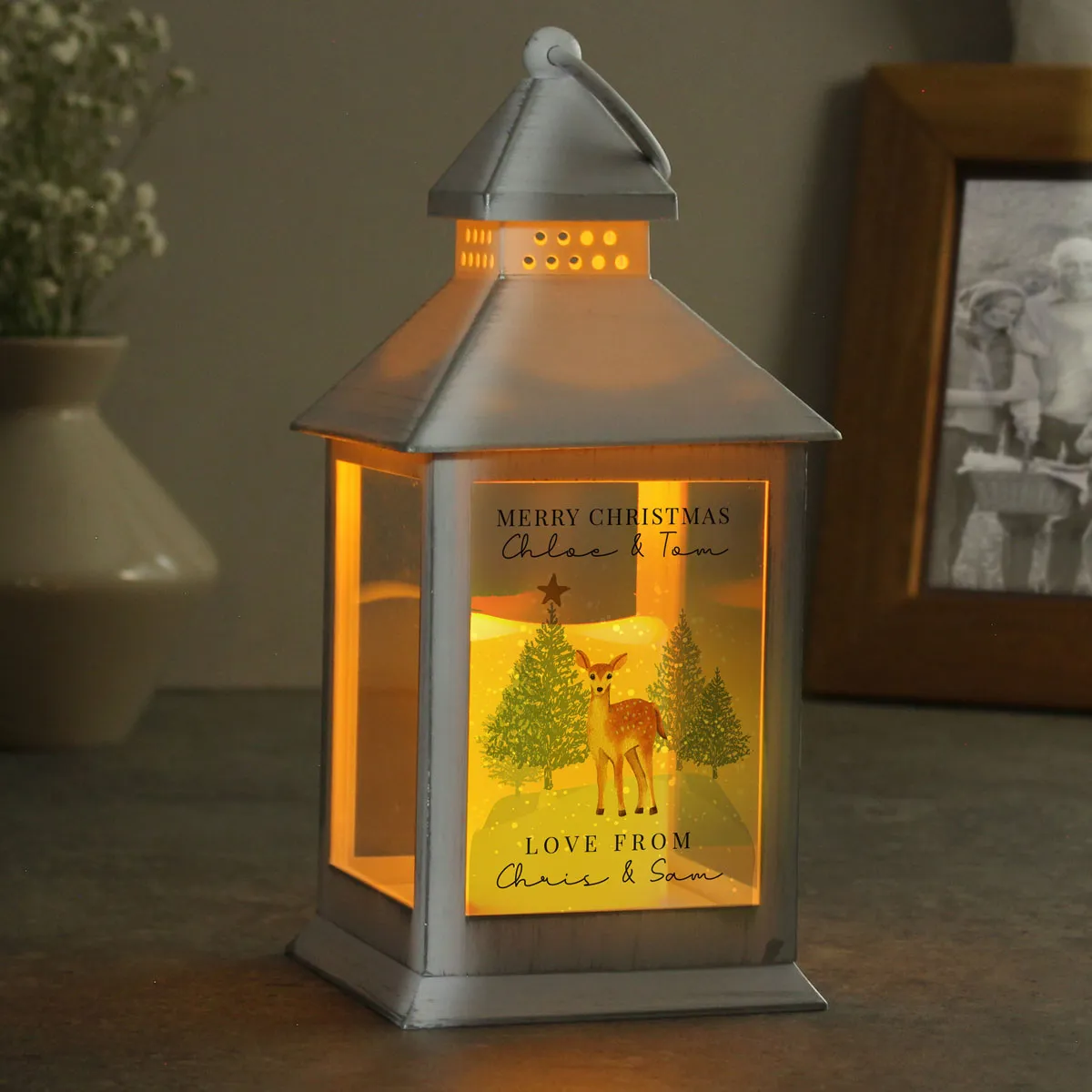 Personalised Christmas LED Deer White Lantern Extra Image 3