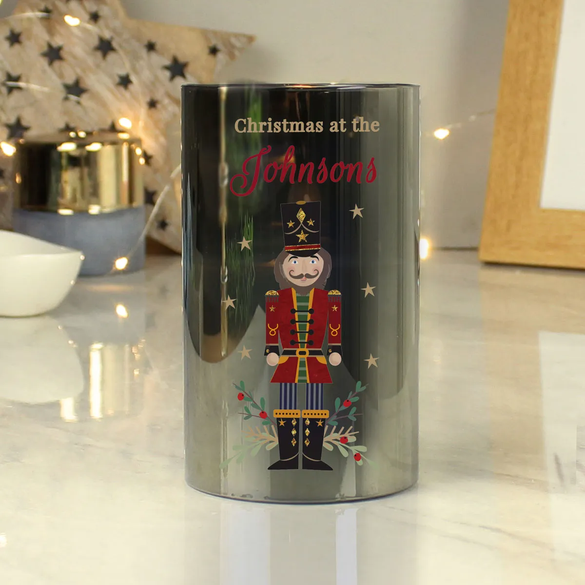 Personalised Christmas Nutcracker Smoked LED Candle Extra Image 1
