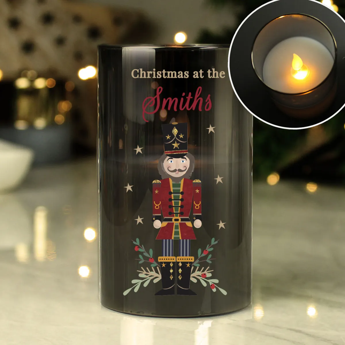 Personalised Christmas Nutcracker Smoked LED Candle Extra Image 2