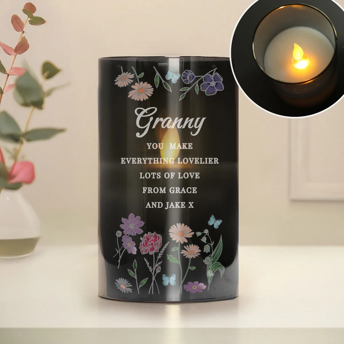 Personalised Wild Flowers Smoked Glass LED Candle Extra Image 3