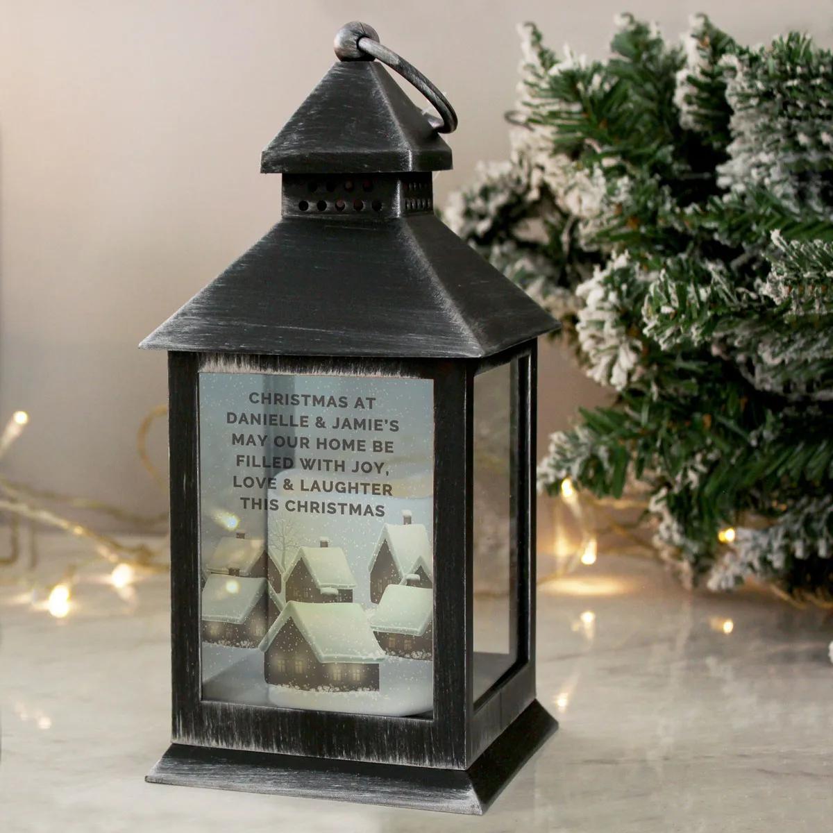 Personalised Christmas Town LED Black Lantern Extra Image 1