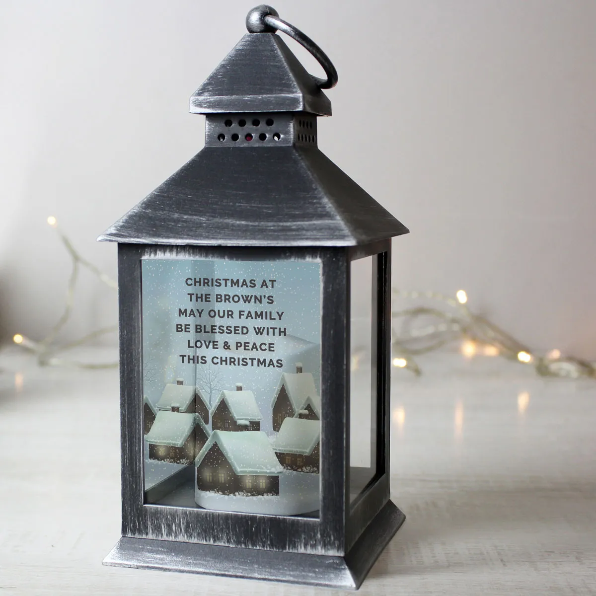 Personalised Christmas Town LED Black Lantern Extra Image 2
