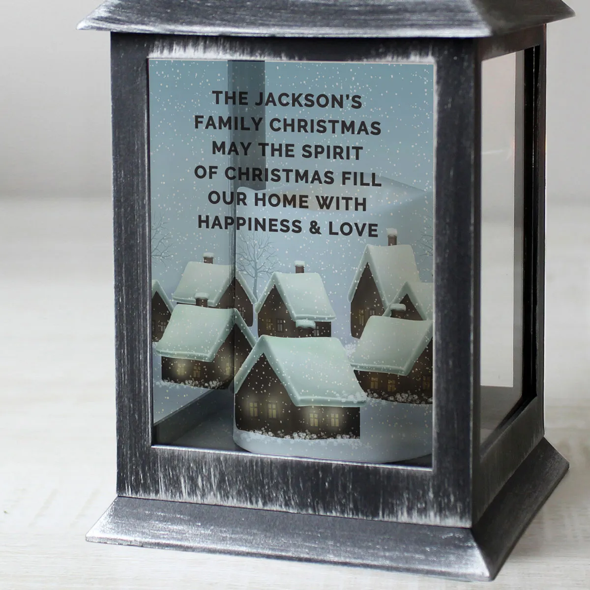Personalised Christmas Town LED Black Lantern Extra Image 3