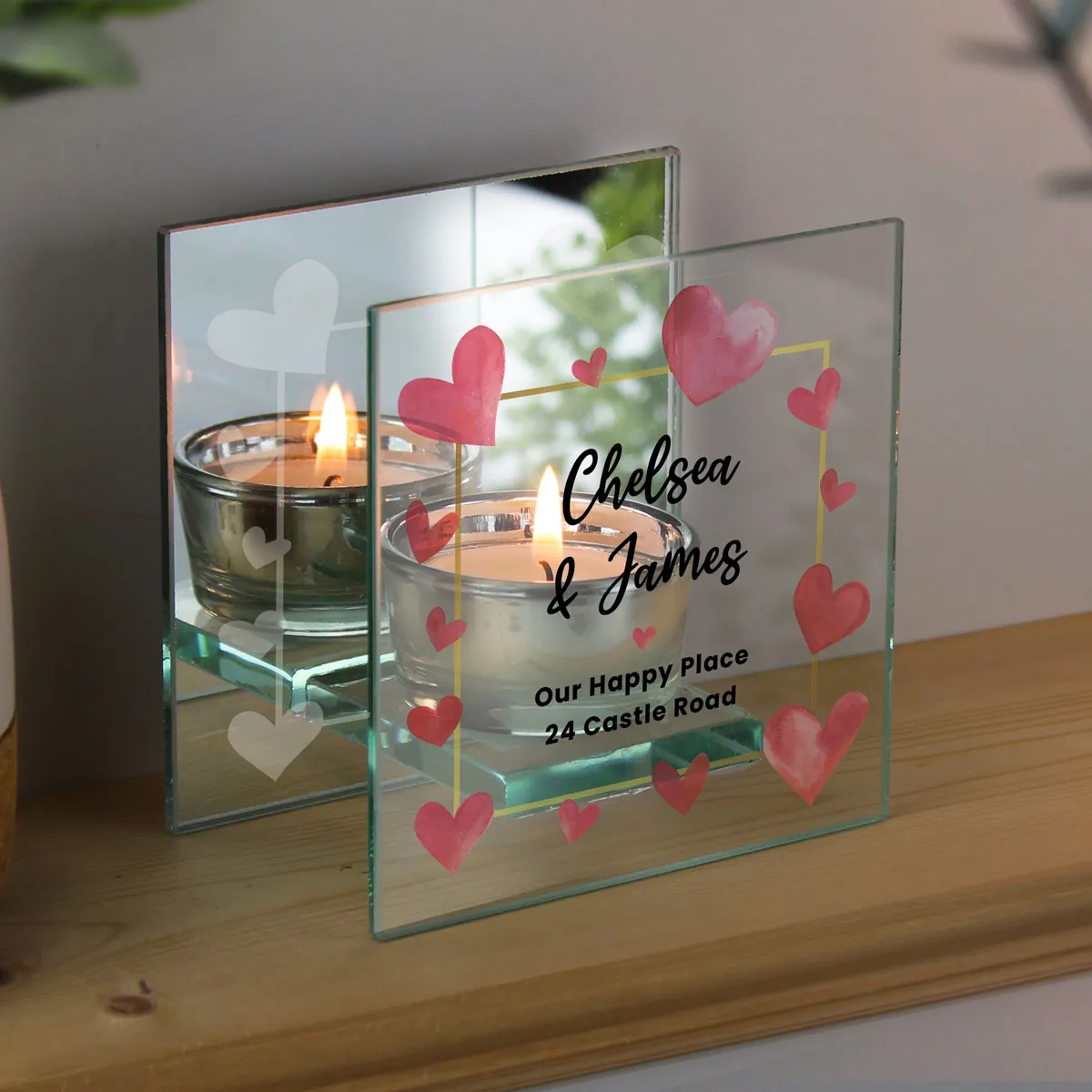 Personalised Hearts Mirrored Glass Tea Light Holder Extra Image 1