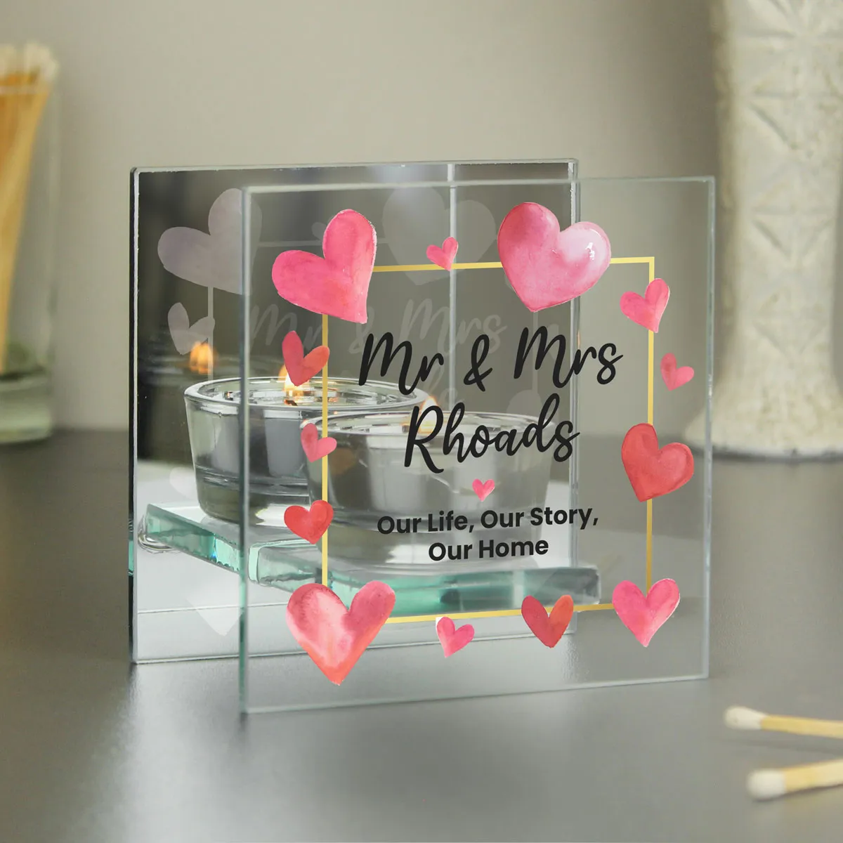 Personalised Hearts Mirrored Glass Tea Light Holder Extra Image 2