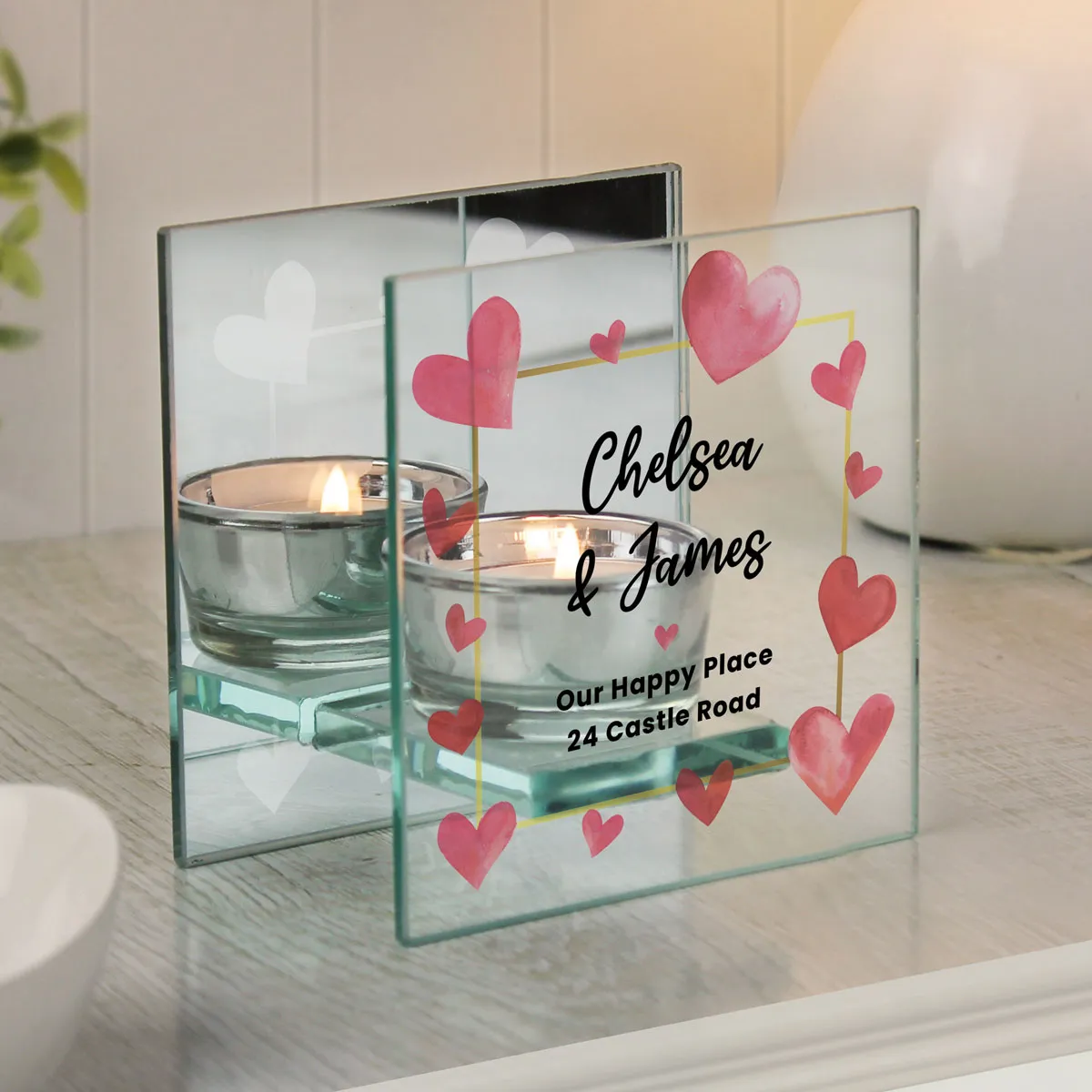 Personalised Hearts Mirrored Glass Tea Light Holder Extra Image 3