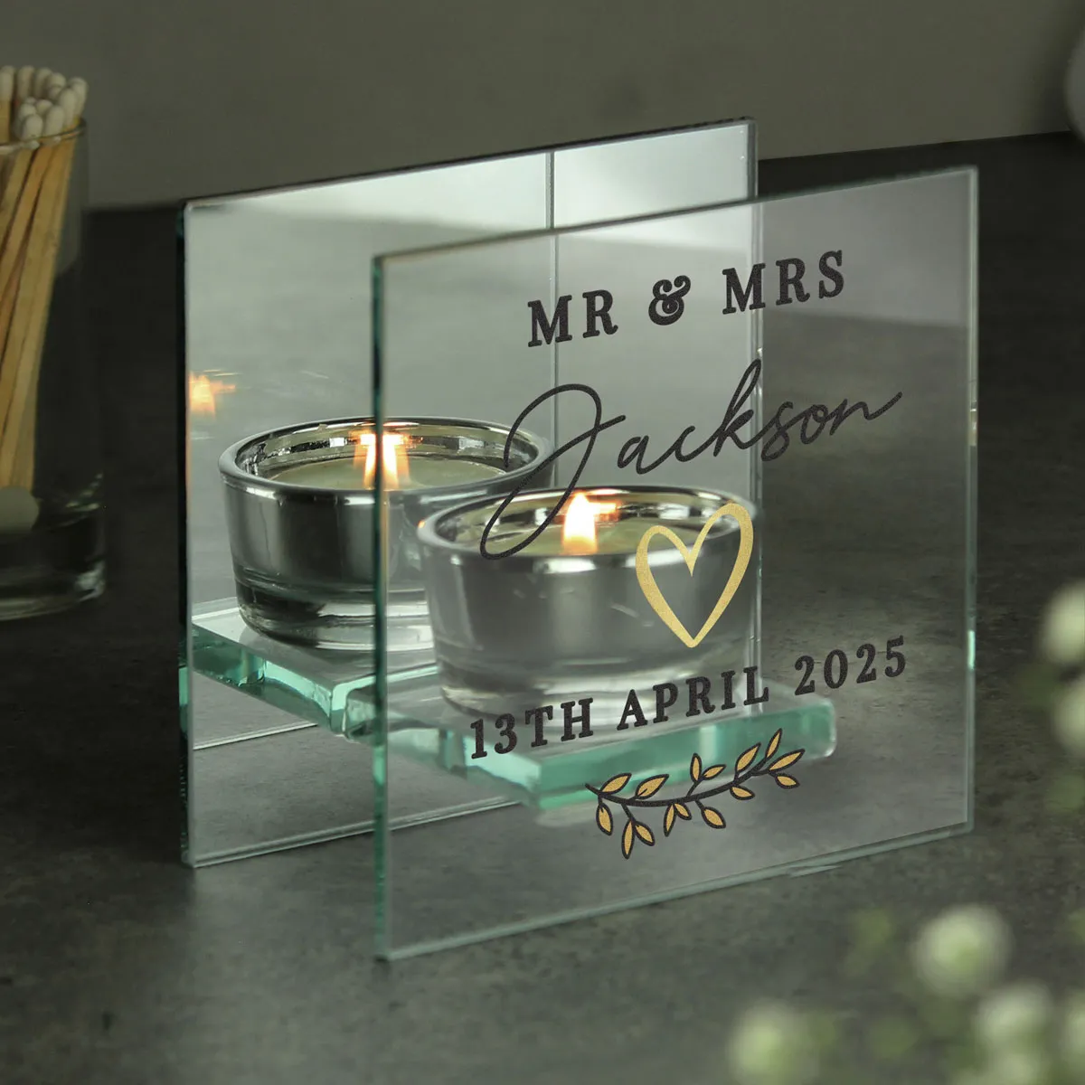 Personalised Wedding Glass Tea Light Holder Extra Image 1