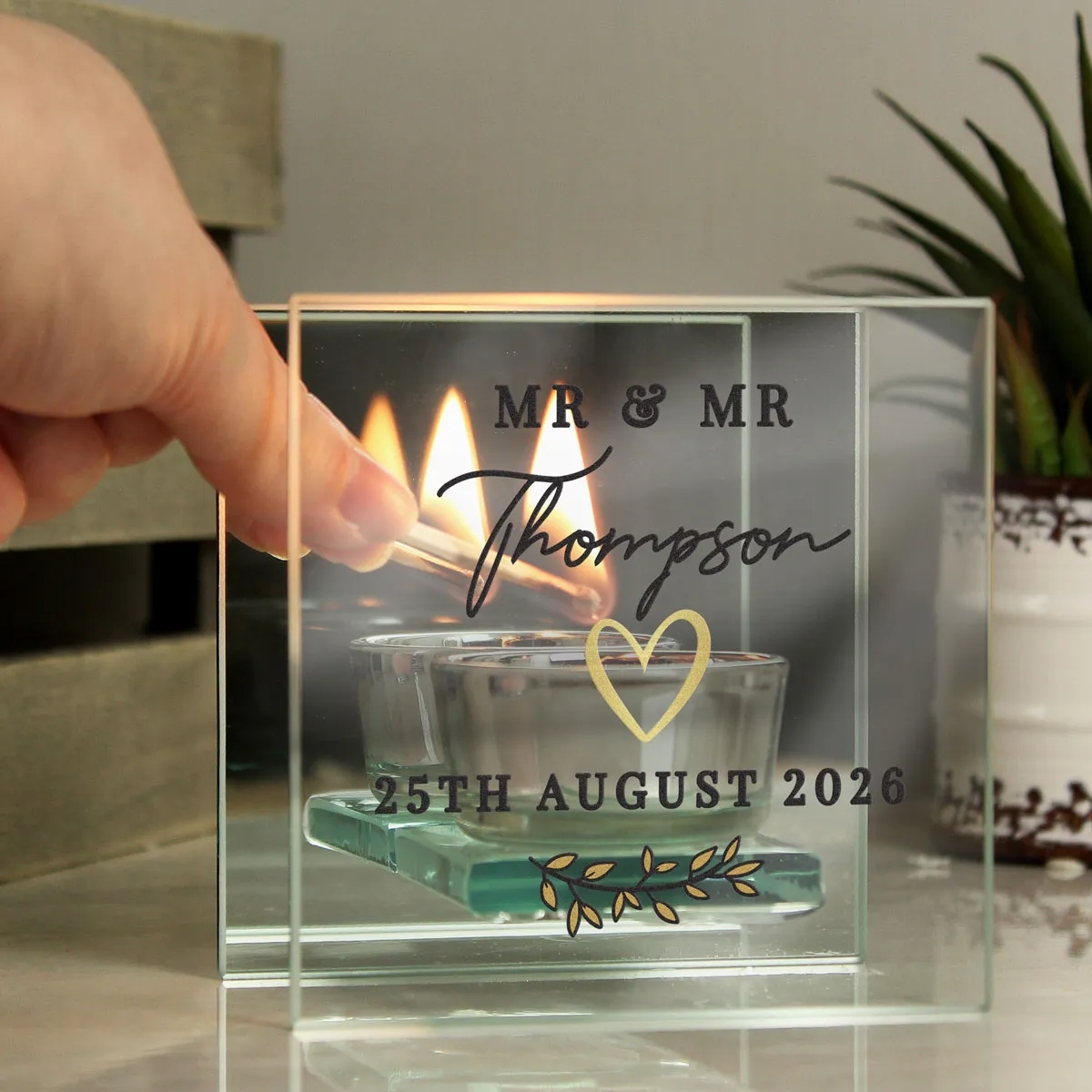 Personalised Wedding Glass Tea Light Holder Extra Image 2