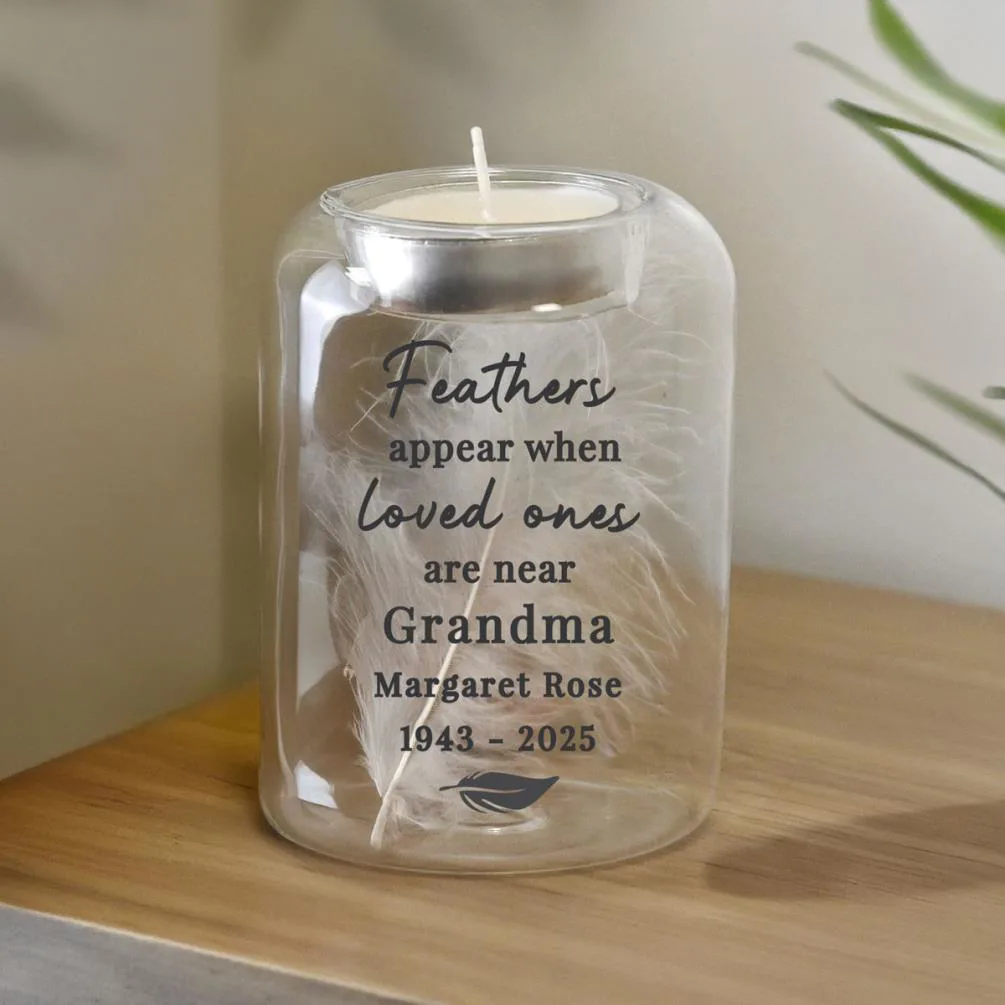 Personalised Loved Ones Memorial Feather Tealight Holder Extra Image 3