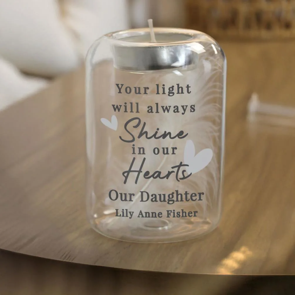 Personalised In Our Hearts Memorial Feather Tealight Holder Extra Image 1