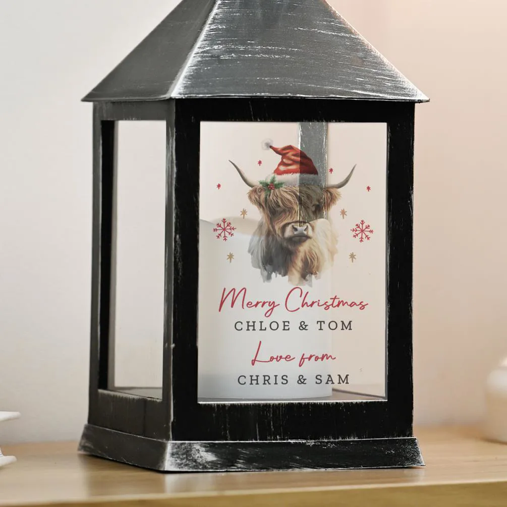 Personalised Highland Cow Christmas LED Lantern Extra Image 1