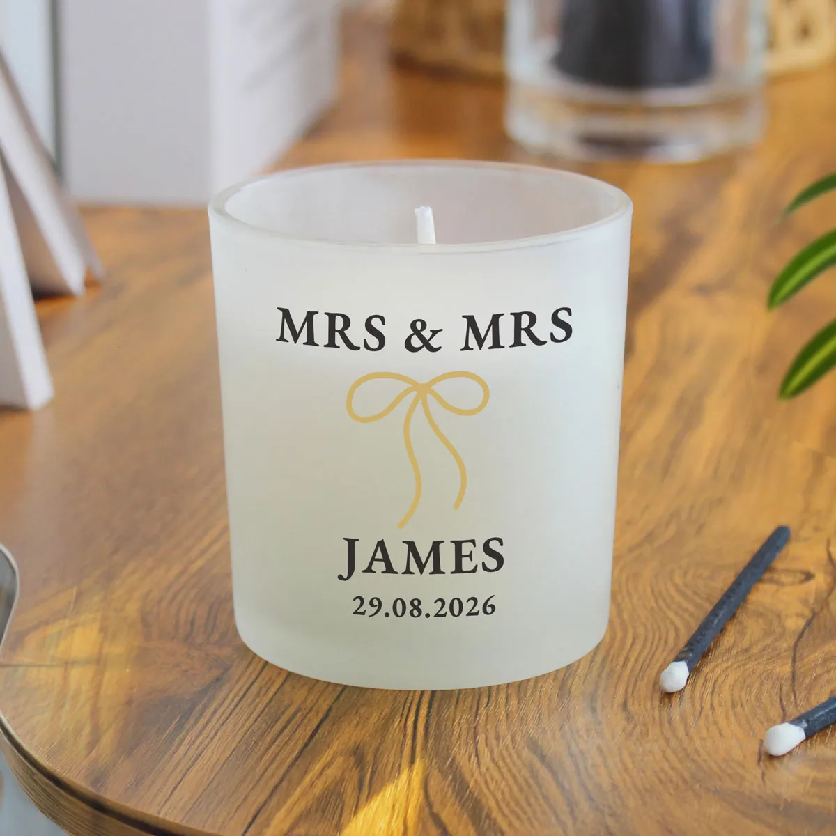 Personalised Black & Gold Bow Frosted Candle Extra Image 1