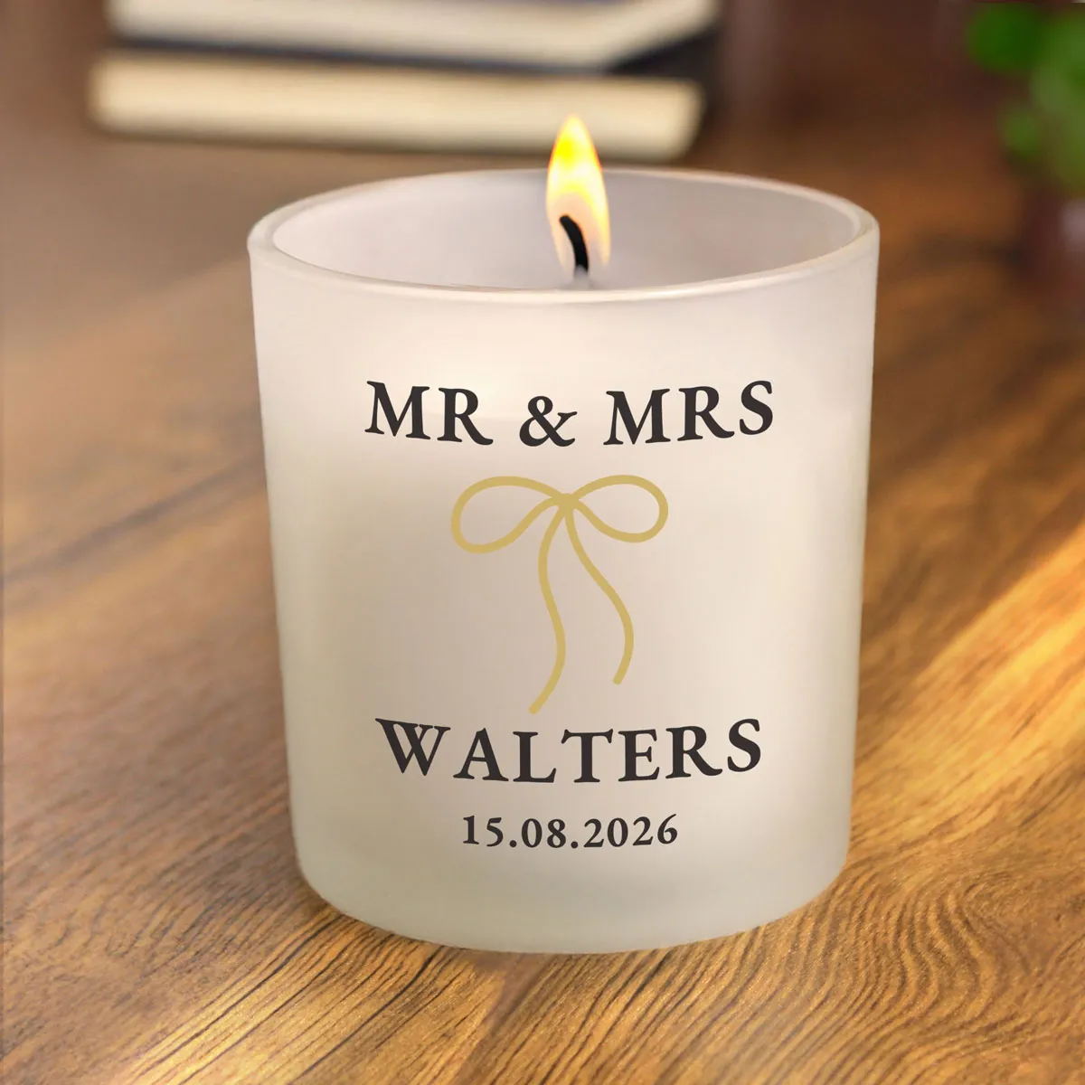 Personalised Black & Gold Bow Frosted Candle Extra Image 2