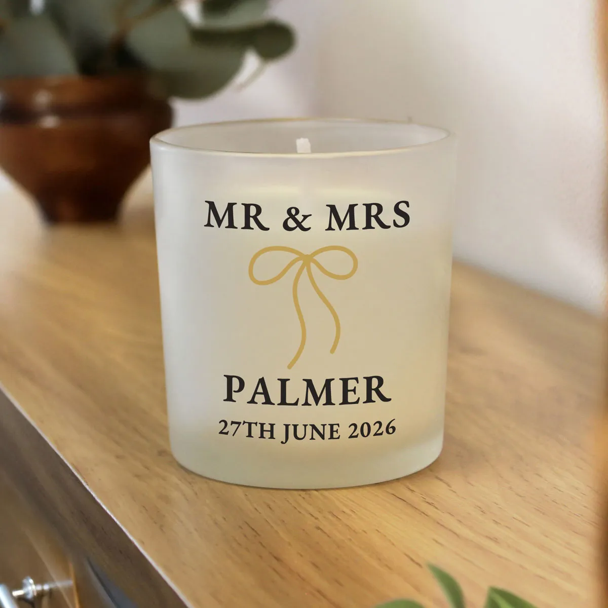 Personalised Black & Gold Bow Frosted Candle Extra Image 3