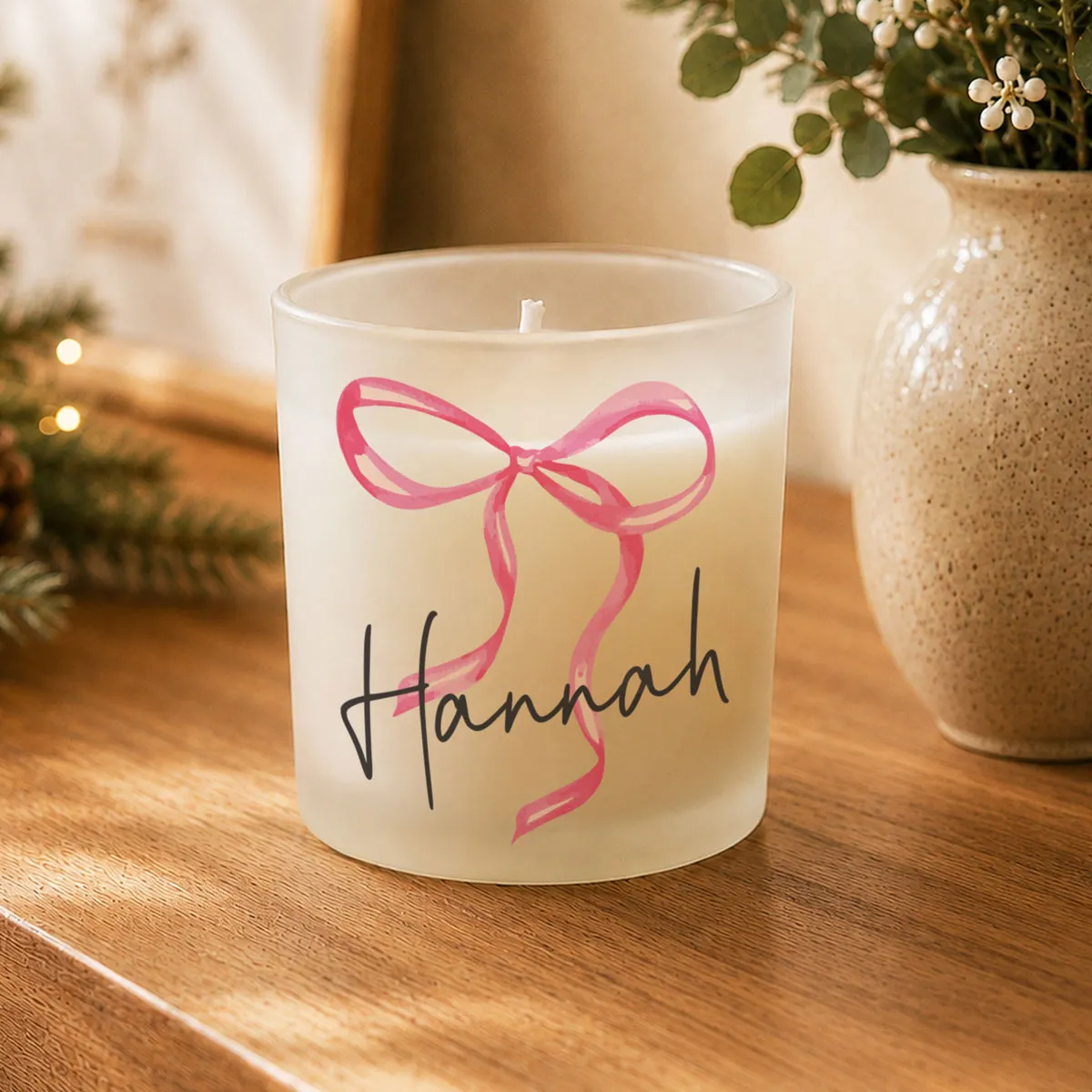 Personalised Pink Bow Frosted Jar  Candle Extra Image 1