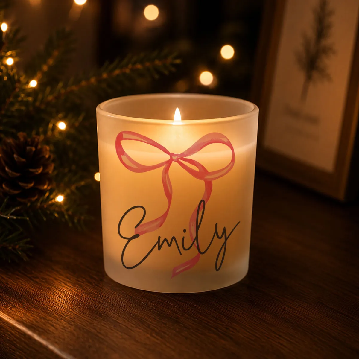 Personalised Pink Bow Frosted Jar  Candle Extra Image 2
