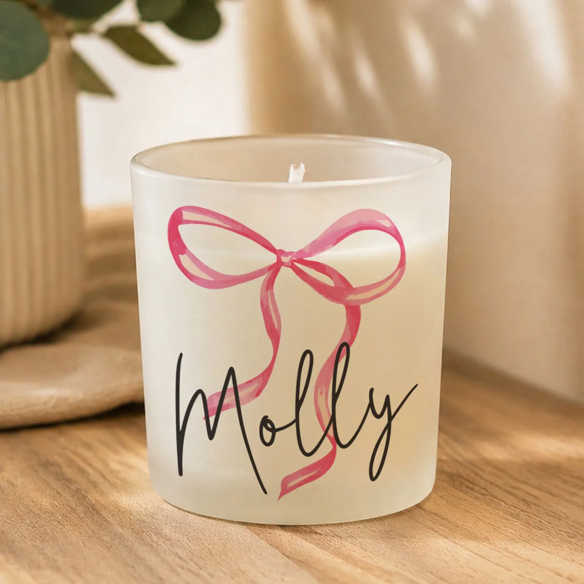 Personalised Pink Bow Frosted Jar  Candle Extra Image 3